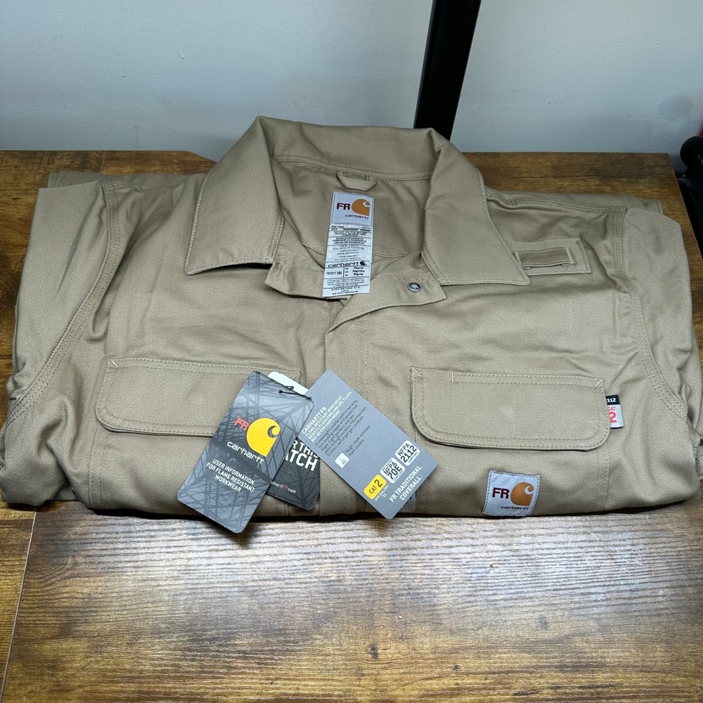 NEW Carhartt FR Flame Resistant Traditional Coverall Khaki 101017 250 Men 46 Reg